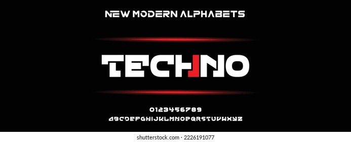 TECHNO Modern Bold Font. Regular Italic Number Typography urban style alphabet fonts for fashion, sport, technology, digital, movie, logo design, vector illustration