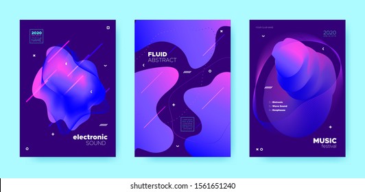 Techno Music Poster. Abstract Gradient Shape. Night Club Flyer. Neon Fluid Shape. Pink Trance Music Poster. Purple Wave Gradient Shapes. Night 3d Banner. Dj Party. Dance Music Poster.