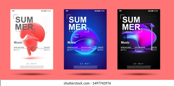 Techno music poster. Electronic club deep music. Musical event disco trance sound. Night party invitation. DJ flyer poster. Fluid shapes composition.