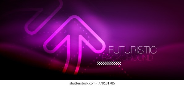 Fondo de flecha tecno neón brillante. Plantilla abstracta de tecnología moderna de alta tecnología para vectores