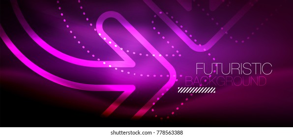 Tecno neon brilhante fundo seta. Modelo abstrato da tecnologia moderna de alta tecnologia do vetor