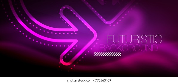 Techno neon glowing arrow background. Vector modern hi-tech tehnology abstract template