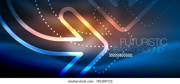 Fondo de flecha tecno neón brillante. Plantilla abstracta de tecnología moderna de alta tecnología para vectores