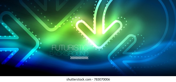 Techno neon glowing arrow background. Vector modern hi-tech tehnology abstract template