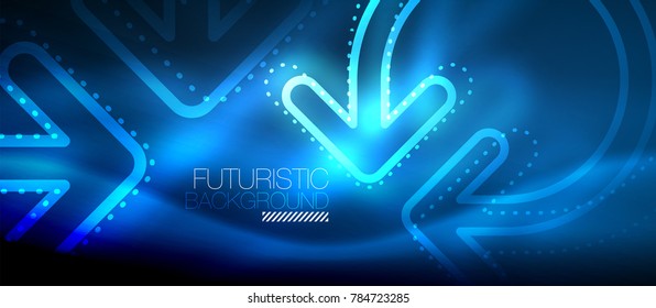 Techno neon glowing arrow background. Vector modern hi-tech tehnology abstract template