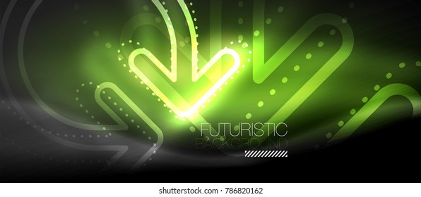 Techno neon glowing arrow background. Vector modern hi-tech tehnology abstract template