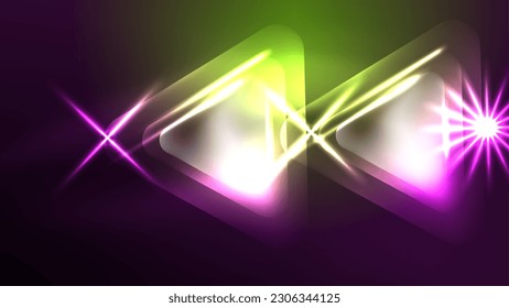 Techno neon triangles with light effects in the dark