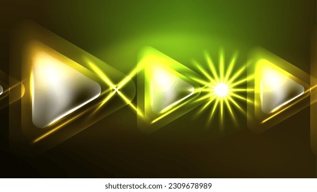 Triángulos de neón tecno con efectos de luz en la oscuridad