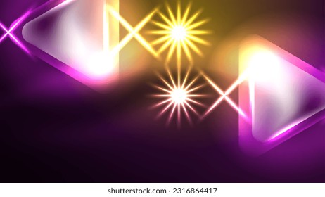 Techno neon triangles with light effects in the dark