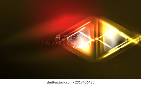 Techno neon triangles with light effects in the dark