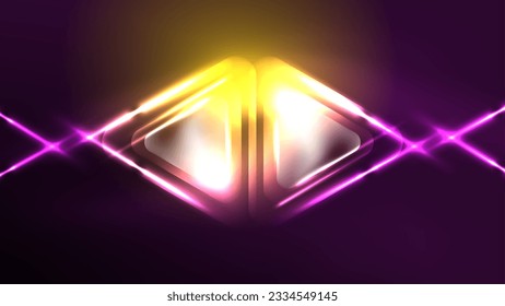 Techno neon triangles with light effects in the dark