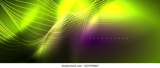 Líneas de onda de neón Techno, movimiento eléctrico dinámico, concepto de velocidad. Plantillas de fondo de pantalla, banner, fondo, página de inicio, arte mural, invitación, impresiones