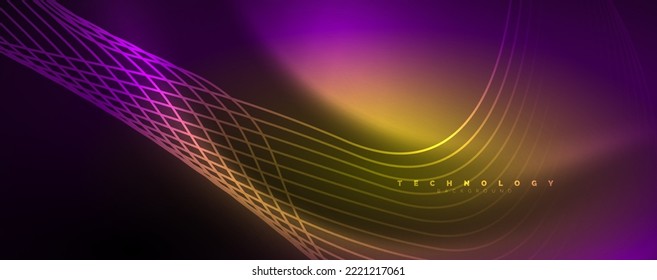Techno neon wave lines, dynamic electric motion, speed concept. Templates for wallpaper, banner, background, landing page, wall art, invitation, prints