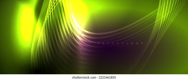 Techno neon wave lines, dynamic electric motion, speed concept. Templates for wallpaper, banner, background, landing page, wall art, invitation, prints