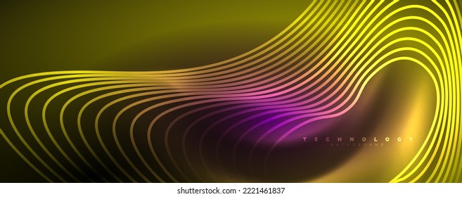 Techno neon wave lines, dynamic electric motion, speed concept. Templates for wallpaper, banner, background, landing page, wall art, invitation, prints