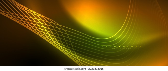 Techno neon wave lines, dynamic electric motion, speed concept. Templates for wallpaper, banner, background, landing page, wall art, invitation, prints