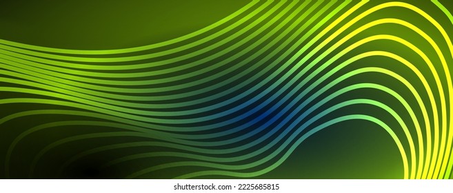 Líneas de onda de neón Techno, movimiento eléctrico dinámico, concepto de velocidad. Plantillas de fondo de pantalla, banner, fondo, página de inicio, arte mural, invitación, impresiones