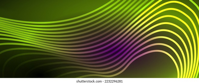 Líneas de onda de neón Techno, movimiento eléctrico dinámico, concepto de velocidad. Plantillas de fondo de pantalla, banner, fondo, página de inicio, arte mural, invitación, impresiones