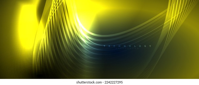 Techno Neon-Wellenlinien, dynamische elektrische Bewegung, Geschwindigkeitskonzept. Vorlagen für Bildschirmhintergründe, Banner, Hintergrund, Landungsseite, Tapete, Einladung, Drucke