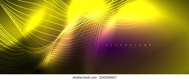 Techno Neon-Wellenlinien, dynamische elektrische Bewegung, Geschwindigkeitskonzept. Vorlagen für Bildschirmhintergründe, Banner, Hintergrund, Landungsseite, Tapete, Einladung, Drucke