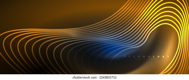 Techno neon wave lines, dynamic electric motion, speed concept. Templates for wallpaper, banner, background, landing page, wall art, invitation, prints