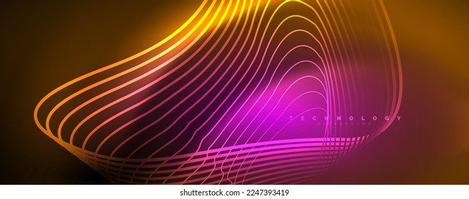 Techno neon wave lines, dynamic electric motion, speed concept. Templates for wallpaper, banner, background, landing page, wall art, invitation, prints