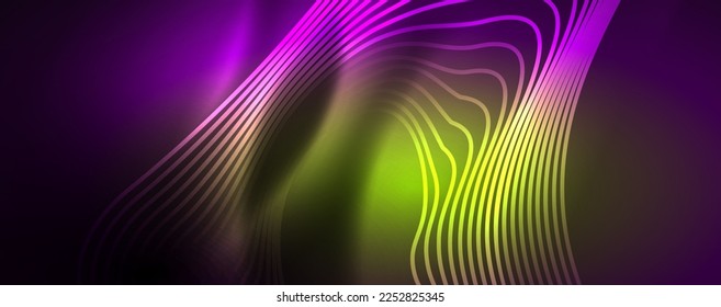 Techno neon wave lines, dynamic electric motion, speed concept. Templates for wallpaper, banner, background, landing page, wall art, invitation, prints