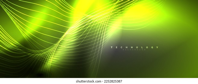 Techno neon wave lines, dynamic electric motion, speed concept. Templates for wallpaper, banner, background, landing page, wall art, invitation, prints