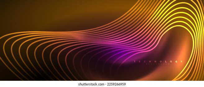Techno neon wave lines, dynamic electric motion, speed concept. Templates for wallpaper, banner, background, landing page, wall art, invitation, prints