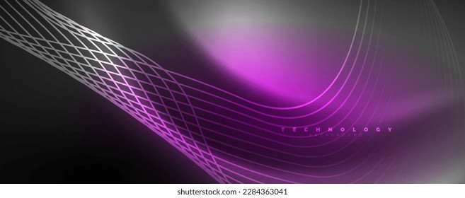 Techno neon wave lines, dynamic electric motion, speed concept. Templates for wallpaper, banner, background, landing page, wall art, invitation, prints