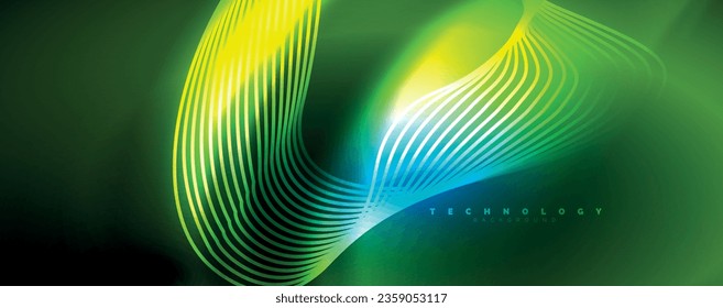 Techno neon wave lines, dynamic electric motion, speed concept. Templates for wallpaper, banner, background, landing page, wall art, invitation, prints