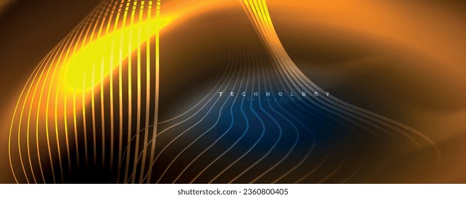 Techno neon wave lines, dynamic electric motion, speed concept. Templates for wallpaper, banner, background, landing page, wall art, invitation, prints