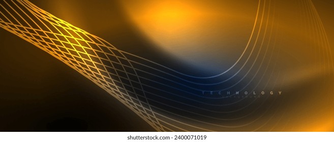 Techno neon wave lines, dynamic electric motion, speed concept. Templates for wallpaper, banner, background, landing page, wall art, invitation, prints