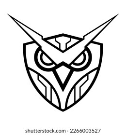 Ilustración del diseño del vector de búho Techno Black And White Shield