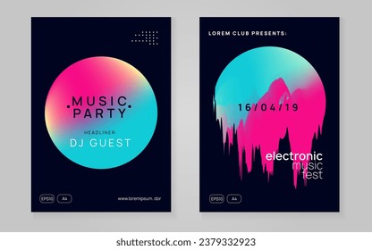 Techno Party. Fun Electronic Fest. Club And Show Template. Wavy Effect For Brochure. Graphic Pattern For Set Design. Rainbow Techno Party