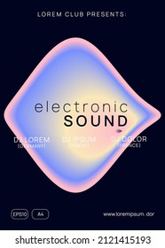 Techno Party. Fun Glitch For Presentation. Trance And Nightlife Vector. Cool Music Poster. Dynamic Pattern For Invitation Design. Pink And Blue Techno Party