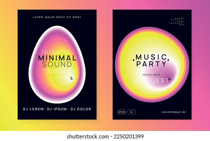 Techno Party. Fun Trance Event. Electro And Discotheque Design. Wavy Glitch For Invitation. Creative Pattern For Brochure Template. Pink And Yellow Techno Party