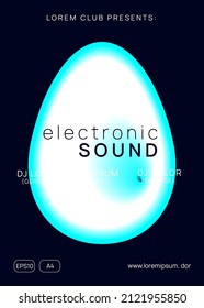 Techno Party. Gradient Pattern For Invitation Concept. Electronic And Exhibition Vector. Cool Sound Poster. Wave Effect For Brochure. Turquoise And White Techno Party