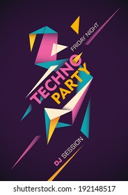 Techno party poster with abstract design. Vector illustration.