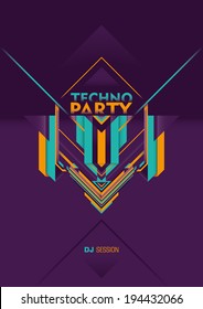Techno party poster with abstract illustration. Vector illustrat