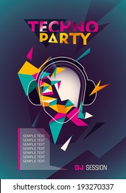 Techno party poster with abstraction. Vector illustration.