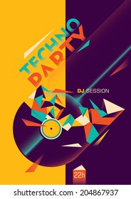 Techno party poster design. Vector illustration.