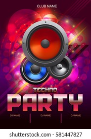 techno party with speakers poster layout illustrator vector