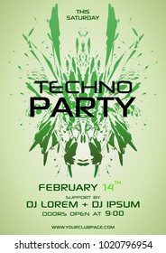 Techno party vector flyer with green element