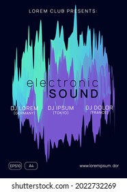 Techno Party. Wavy Art For Presentation. Wave Neon Event. Futuristic Pattern For Brochure Template. Sound And Concert Concept. Purple And Turquoise Techno Party