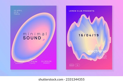 Techno Party. Wavy Disco Flyer. Electronic And Show Vector. Trendy Art For Brochure. Elegant Background For Set Concept. Pink And Blue Techno Party