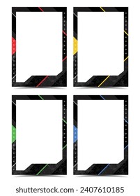 Techno player trading card photo frame border template design flyer set illustration