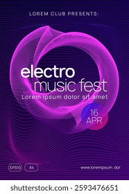 Techno Poster. Blue Dj Design. Fest Set. Green Edm Banner. Soundwave Disco Invitation. Electro Cover. Discotheque Trance Graphic. Pink Techno Poster