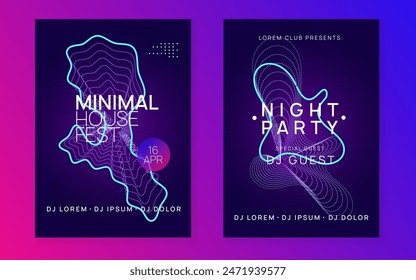 Techno Poster. Dance Concert Graphic. Trance Invite. Green Music Magazine. Blue Night Club Flyer. Discotheque Event. Psychedelic Disco Illustration. Violet Techno Poster