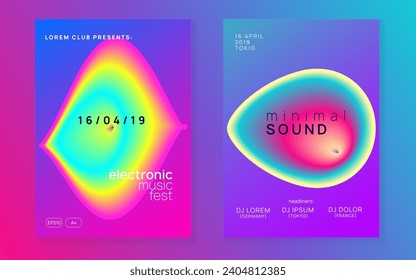 Techno Poster. Dance And Concert Template. Cool Electro Party. Linear Glitch For Invitation. Holiday Background For Cover Concept. Pink And Blue Techno Poster